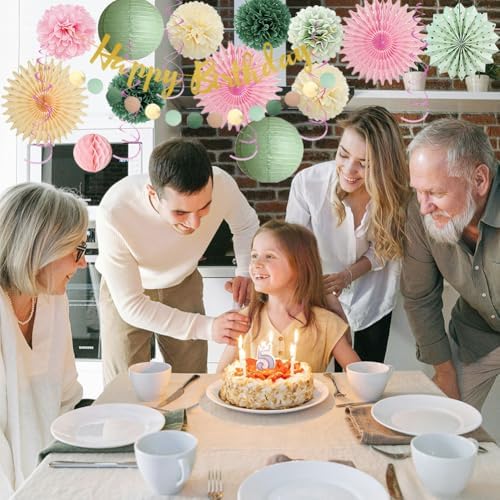 Sage Green and Pink Birthday Decorations Kit