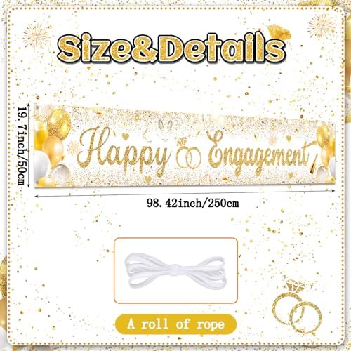 Gold Engagement Party Decorations Happy Engagement Yard Banner Backdrop
