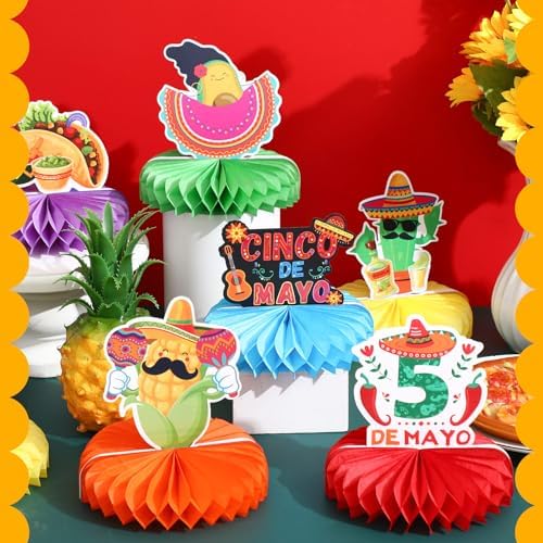 Qilery 12 Pcs Honeycomb Table Centerpiece Mexican Fiesta Decor