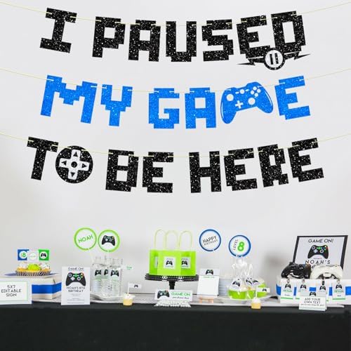 Gamer Birthday Banner with Glitter Letters
