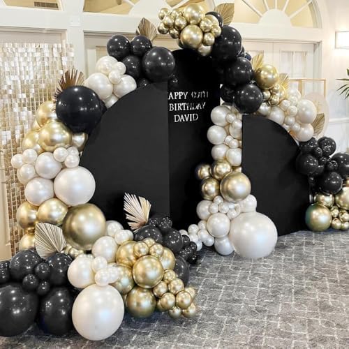 Double Stuffed Black White Gold Balloon Arch Kit