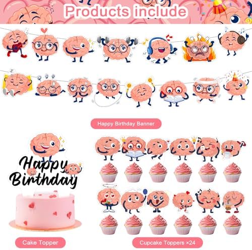 59 Pcs Brain Themed Birthday Party Decor Set