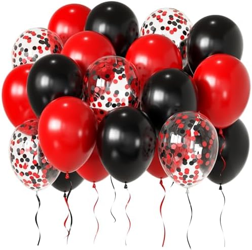 Red and Black Party Balloons 50pcs 12 Inch Decor Set