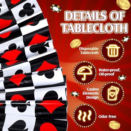 Hosuly 3 Pcs Casino Theme Tablecloths Poker Design Green 51x108 Inch