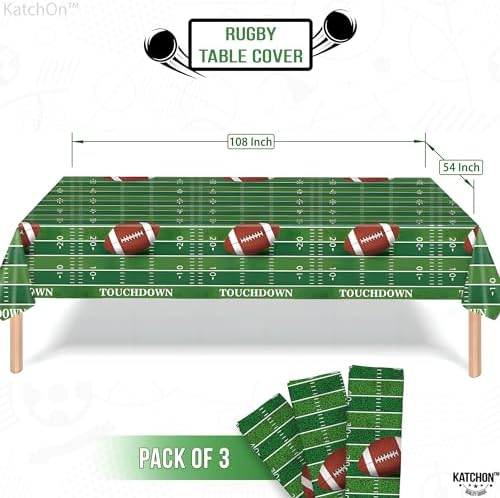 KatchOn 3 Pack Football Tablecloth - 108x54 Inch Green Tablecover for Football Parties