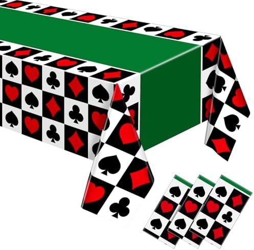 Hosuly 3 Pcs Casino Theme Tablecloths Poker Design Green 51x108 Inch