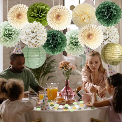 Olive Sage Green Paper Pom Poms Party Decorations
