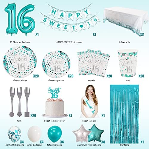 Sweet 16 Party Decorations Set Teal Blue