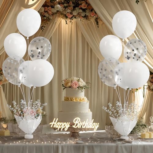 4 Set White Balloon Centerpieces with Stand Kit