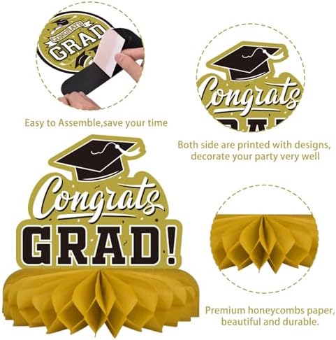 9PCS Graduation Party Decorations Honeycomb Table Centerpieces Gold and Black