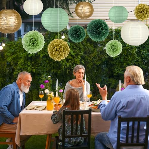 15pcs Sage Green Gold Party Decor Set