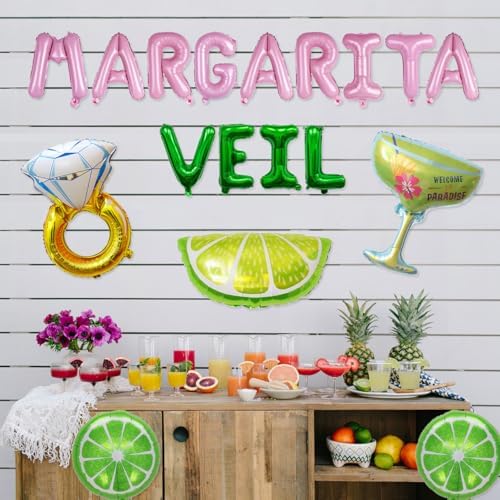 Margaritaveil Balloon Banner with Diamond Ring and Margarita Glass