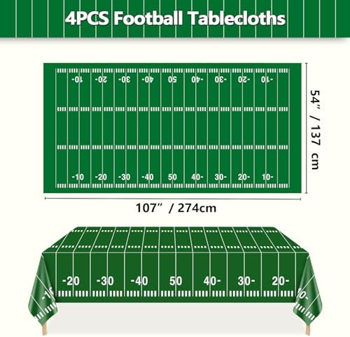 4Pcs Football Tablecloths 54x108 Inch Green Field Covers for Parties