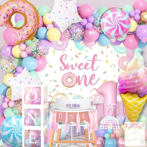 1st Birthday Decorations for Girl 128pcs Balloon Set