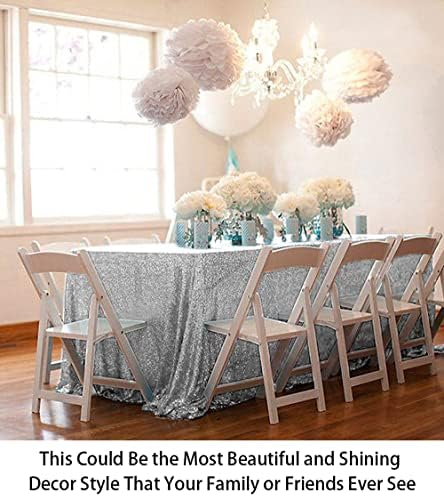 ShiDianYi 50x72 Inch Silver Sequin Tablecloth
