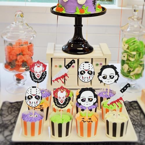 24 Pcs Halloween Horror Movie Cupcake Toppers