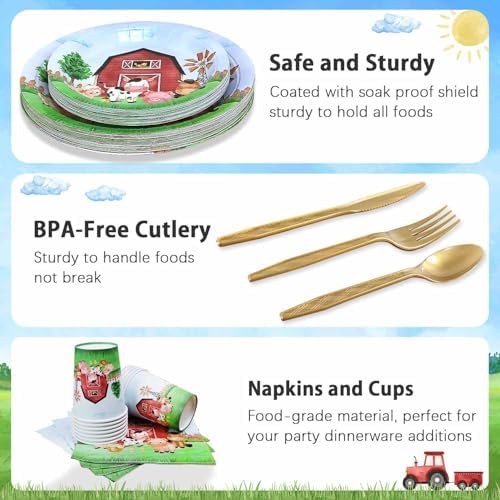 175 Pcs Farm Birthday Plates Set for 25 Guests