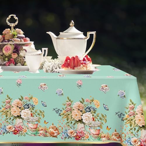 3pcs Tea Party Tablecloth 54x108 Inch Spring Floral Plastic Table Cover