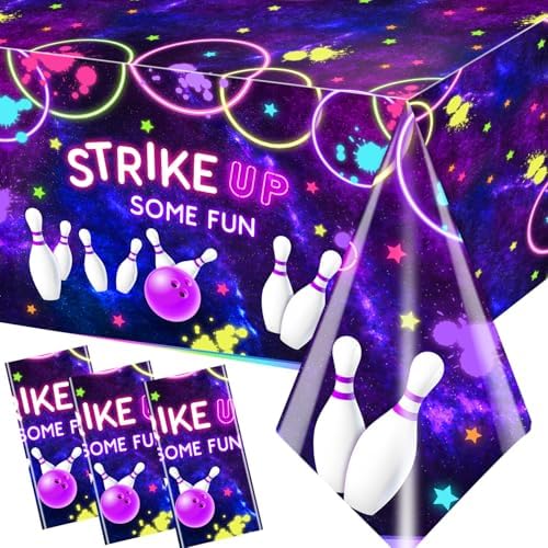 Peghoqu Bowling Party Tablecloth 3Pcs Neon Rainbow Fun Decor