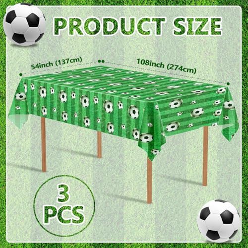 3 Pcs Soccer Party Tablecloth 54x108 Inches Green Soccer Field Tablecover
