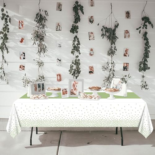 4Pcs Sage Green Tablecloths - 86x51 Rectangular Dot Covers for Home Parties