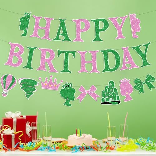 Witch Birthday Banner Pink Green Princess Theme Party Decor
