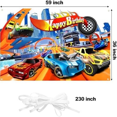 Hot Cars Birthday Banner Backdrop 5x3ft