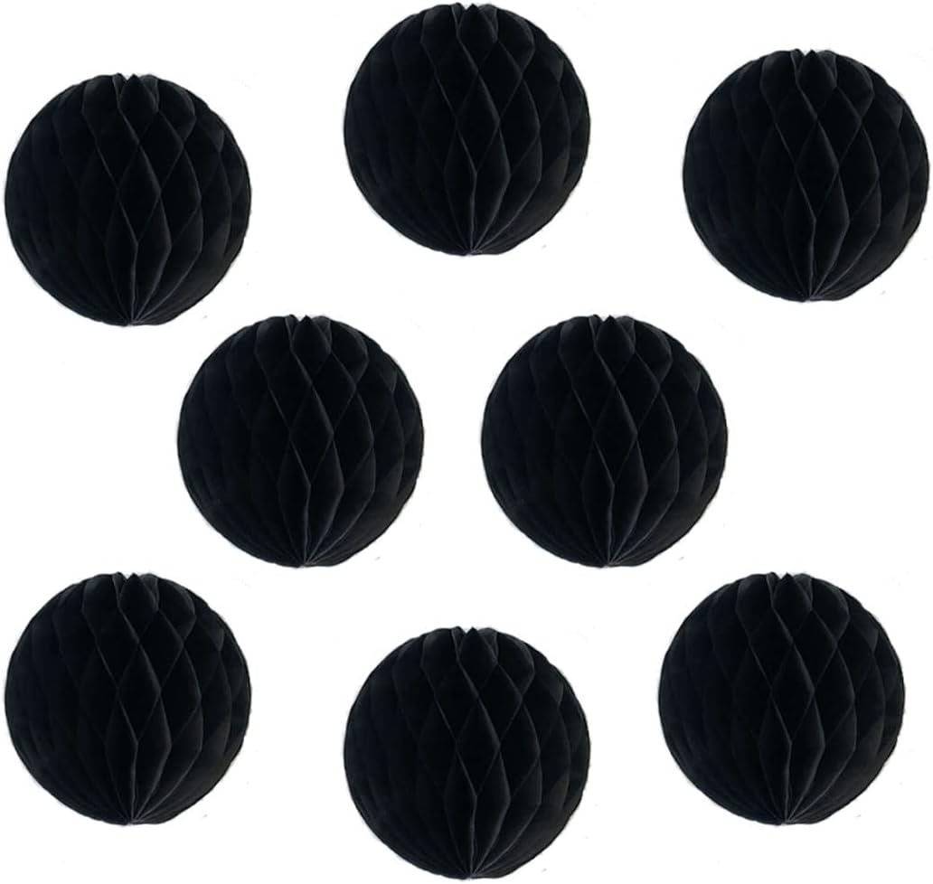 8pcs 10 Inch Black Honeycomb Balls for Decorations