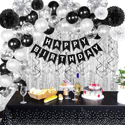 Black and Silver Birthday Decorations for Men