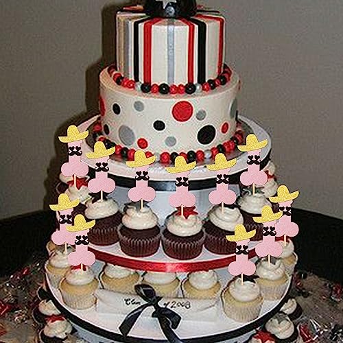 ZHUOWEISM 24pcs Pink Cupcake Toppers with Glitter Hats Beard