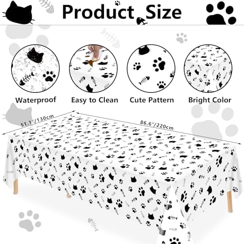 4 Pack Cat Tablecloth with Paw Print and Bone Design