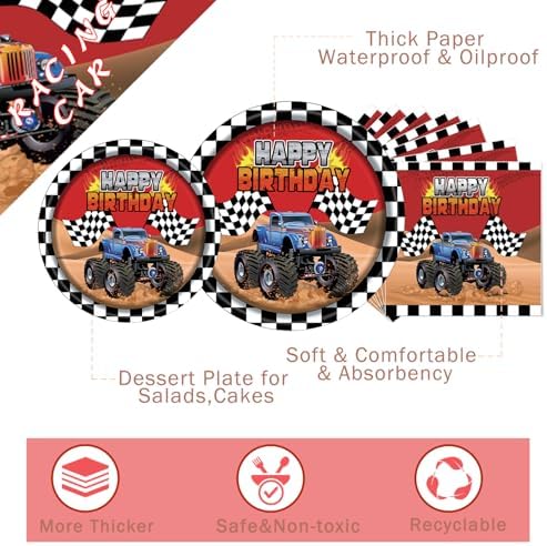 Racing Car Themed Paper Plates Napkins Set for Kids Birthday Party