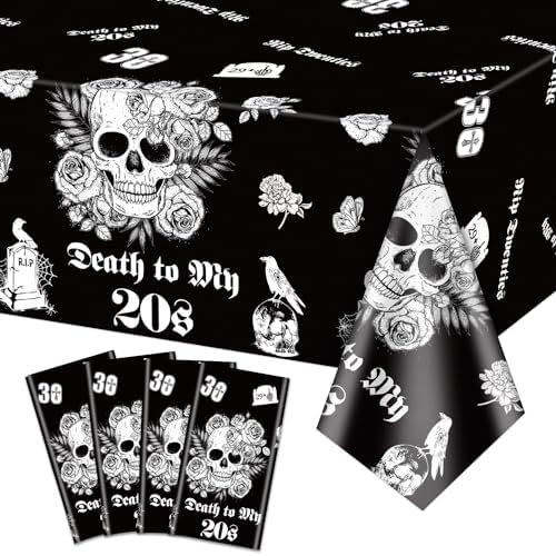 Death to My 20s 4Pcs Tablecloths Black 30th Birthday Decorations