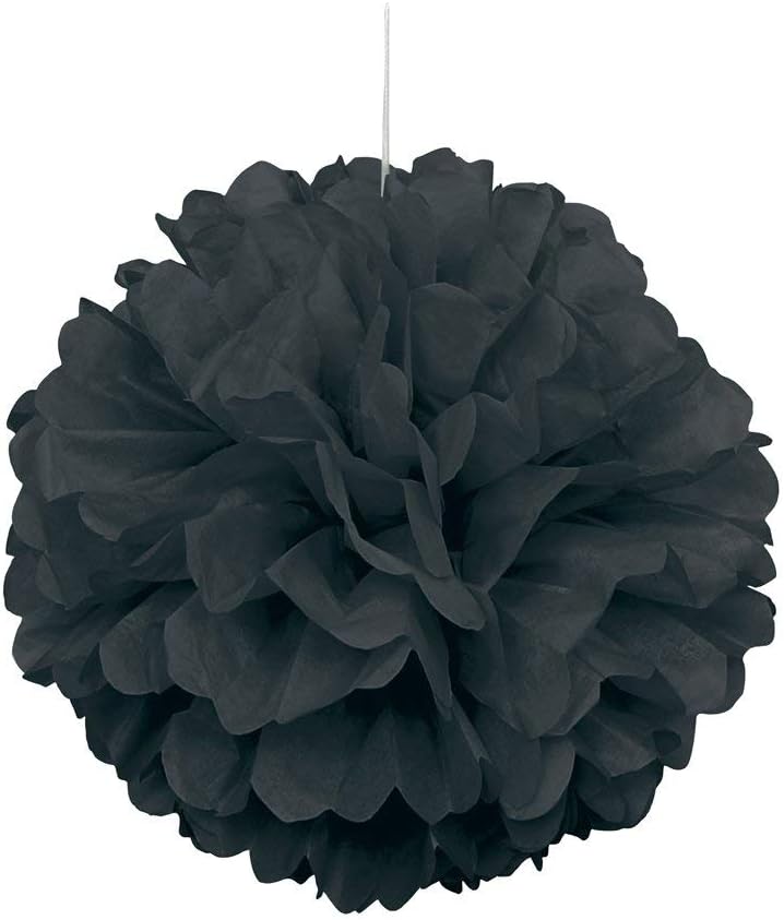 Black Solid Hanging Tissue Pom Pom 16 Inch