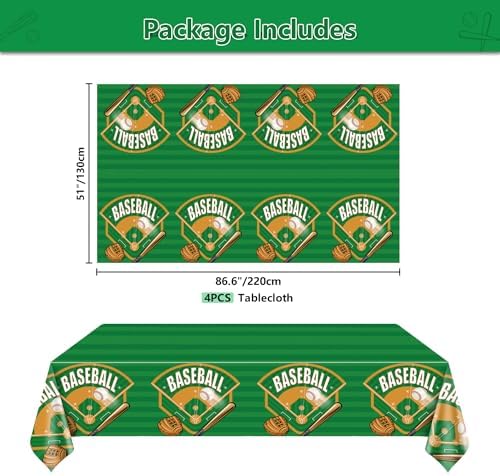 4-Pack Baseball Tablecloths for Theme Parties