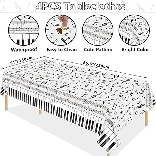 4 Pack Musical Notes Tablecloths - Black and White Party Decorations