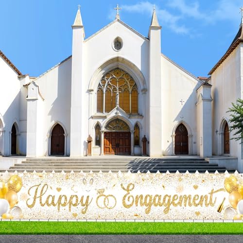 Gold Engagement Party Decorations Happy Engagement Yard Banner Backdrop