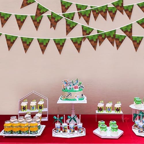 32ft Green Brown Pixel Miner Themed Banner Garland