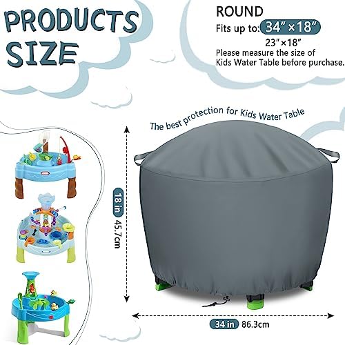 TORUTA Kids Water Table Cover 34in Round Grey