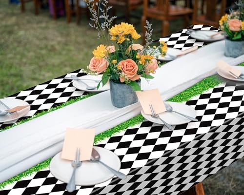 Oudain 3 Pcs Wonderland Checkered Tablecloth