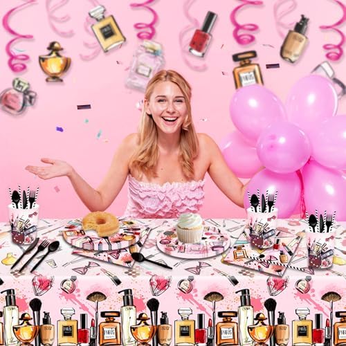 2 Pack Spa Makeup Party Tablecloths - Waterproof Pink Cosmetics Themed