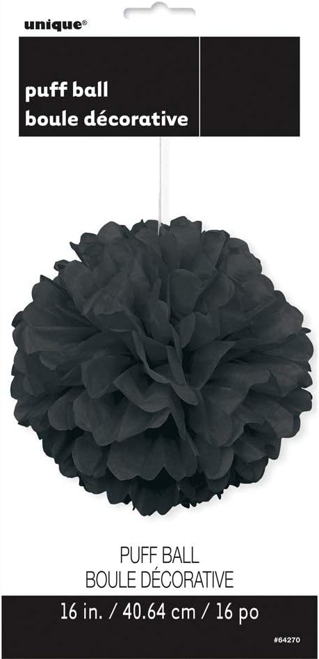 Black Solid Hanging Tissue Pom Pom 16 Inch