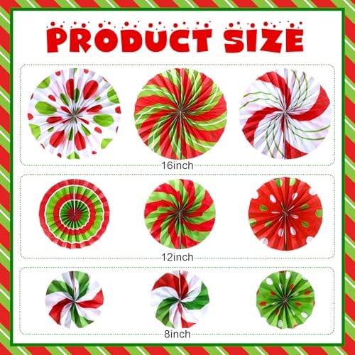 Outus Christmas Candy Paper Fans 9 Pcs Red Green Decorations
