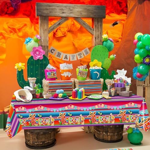 3 Mexican Fiesta Tablecloths 108x54 Inches Set