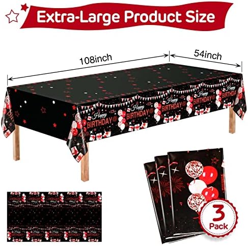 3 Pack Red Black Plastic Tablecloths for Rectangle Tables
