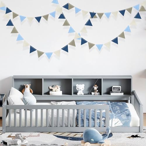 Dusty Blue Felt Hanging Triangle Bunting Banner for Baby Shower and Birthday