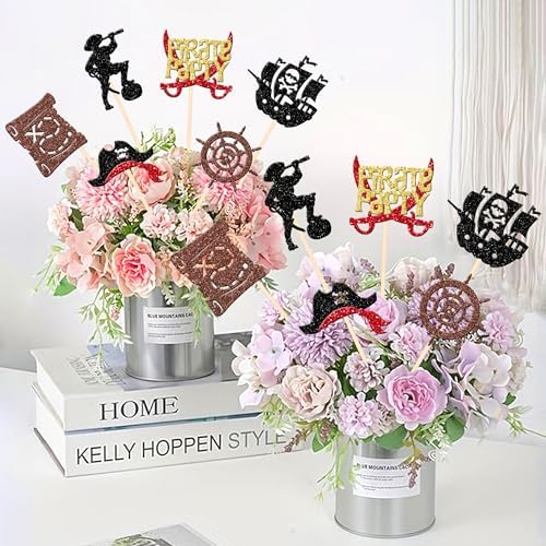 12 PCS Pirate Theme Centerpiece Sticks with Treasure Map