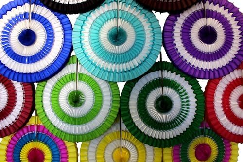 3-Pack 16 Inch Striped Honeycomb Tissue Paper Fan Black White