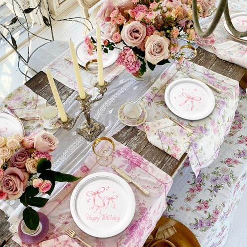 Pink Bow Birthday Party Tableware Set 96Pcs