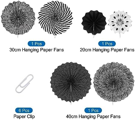 MECCANIXITY 6Pc Hanging Paper Fans Decor Set Black White